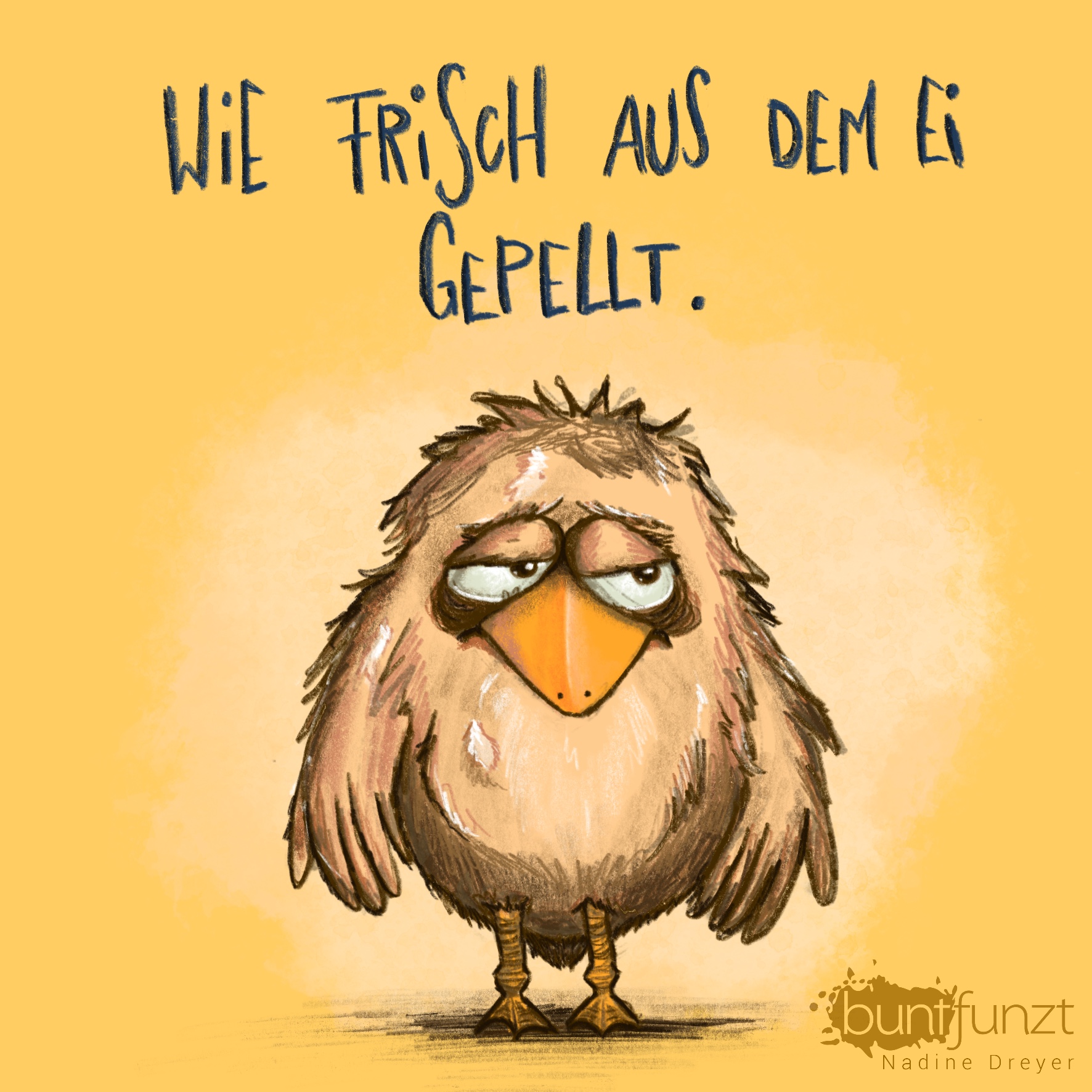 Redewendung Illustration Wie frisch aus dem Ei gepellt