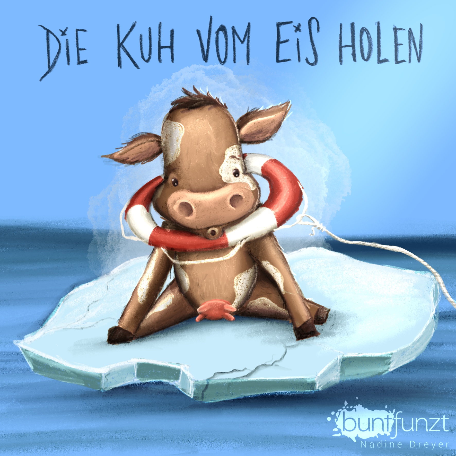 Redewendung Illustration Due Kuh vom Eis holen